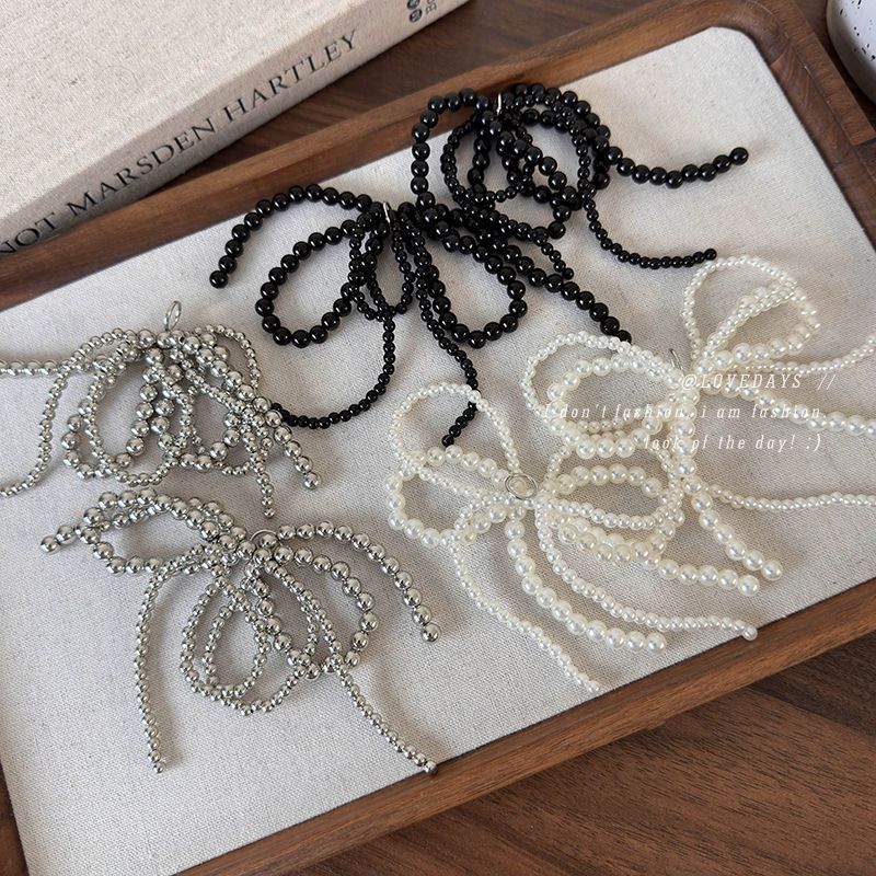 진주 리본 태슬 슈즈 참 블랙 화이트 실버 패션 만능  - Tie Clip Silver 리뷰 및 가격